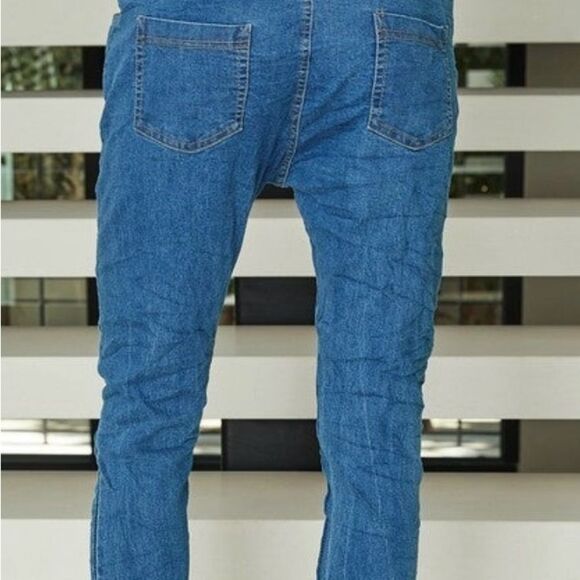 NWT Venti 6 Denim Blue Distressed Embellished Crinkle Joggers XS - Picture 2 of 3